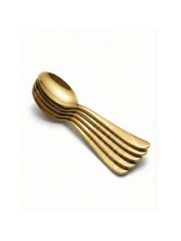 YELONA - Aurum Gold Elegant Textured Design Premium Dessert Spoons (Pack of 5)
