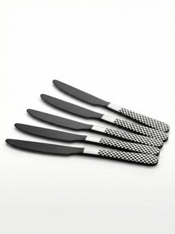 YELONA - Charcoal Black Premium Checks Handle Butter Knives (Pack of 5)