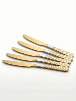 YELONA - Aurum Gold Premium Checks Handle Butter Knives (Pack of 5)