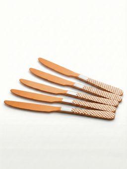 YELONA - Rosegold Premium Checks Handle Butter Knives (Pack of 5)