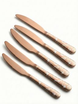 YELONA - Rosegold Floral Engraved Design Butter Knives (Pack of 5)