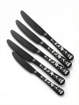 YELONA - Charcoal Black Christmas Festive Engraved Motif Butter Knives (Pack of 5)