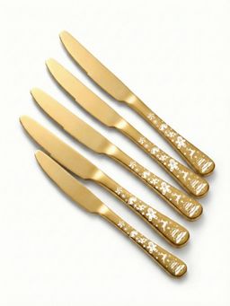 YELONA - Aurum Gold Christmas Festive Engraved Motif Butter Knives (Pack of 5)