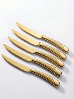 YELONA - Aurum Gold Elegant Textured Design Premium Butter Knives (Pack of 5)