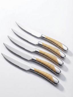YELONA - Elegant Textured Sterling Silver With Golden Handle Butter Knives (Pack of 5)