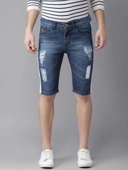 Campus Sutra - Men Striped Denim Blue Denim Shorts