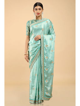 Soch - Light Green Shimmer Embroidered Saree with Unstitched