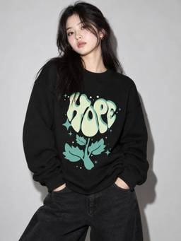 MIXT by Nykaa Fashion - Womens Hope Graphic Black Oversized Fleece Sweatshirt