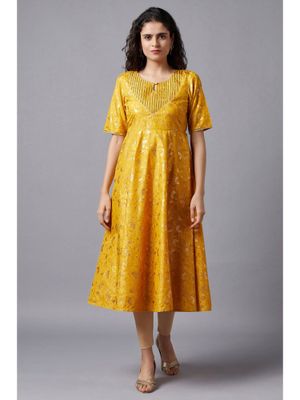 Aurelia Mustard Flared Sequined Kurta