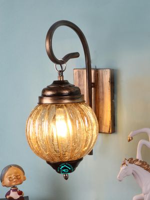 Buy MFD HOME FURNISHING Golden Antique Curved Design With Glass Shade