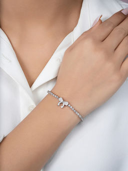 Zavya - Bow Rhodium Plated 925 Sterling Silver Bracelet
