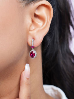 Zavya - Pink Drop Rhodium Plated 925 Sterling Silver Earrings