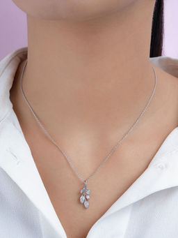 Zavya - Falling Leaf Rhodium Plated 925 Sterling Silver Necklace
