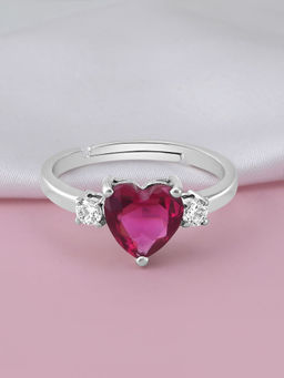 Zavya - Pink Heart Rhodium Plated 925 Sterling Silver Ring