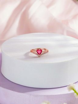 Zavya - Pink Heart Rose Gold Plated 925 Sterling Silver Ring