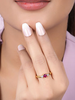 Zavya - Pink Heart Gold Plated 925 Sterling Silver Ring