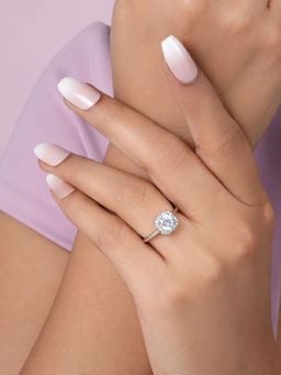 Zavya - Solitaire Halo Rhodium Plated 925 Sterling Silver Ring
