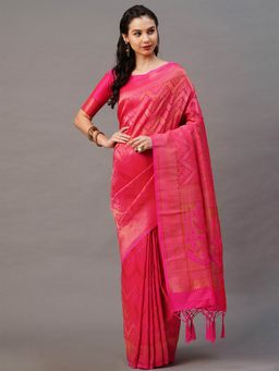 Odette - Pink Festive Silk Blend Woven Design Saree with Unstitched Blouse