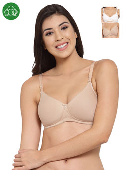 Inner Sense - Organic Cotton Antimicrobal Padded T-Shirt Bra -Pack Of 3 -Multi-Color