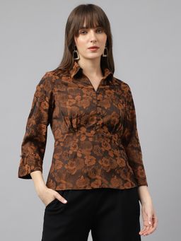 Latin Quarters - Womens Brown Three Fourth Sleeves Collar Casual Shirt