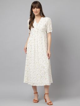 Latin Quarters - Womens White Floral Printed Fit and Flare Casual Dress