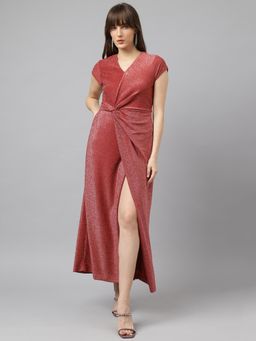 Latin Quarters - Womens Rust Solid Front Slit A Line Party Dress
