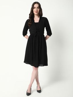 SHOWOFF - Women'S Solid Black Fit and Flare Dress with Shrug