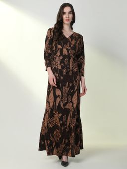 SHOWOFF - Women'S Floral Brown Fit and Flare Dress