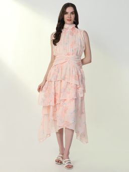 SHOWOFF - Women'S Floral Peach Fit and Flare Dress