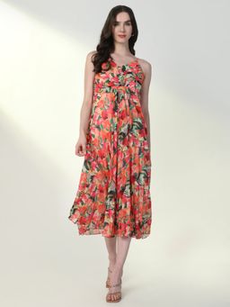 SHOWOFF - Women'S Floral Pink Fit and Flare Dress