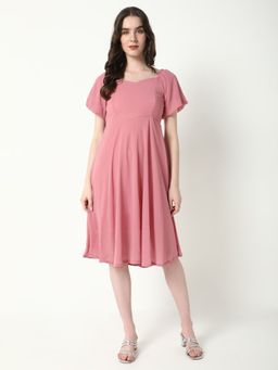 SHOWOFF - Women'S Solid Pink Fit and Flare Dress