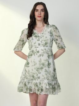 SHOWOFF - Women'S Floral Green A-Line Dress