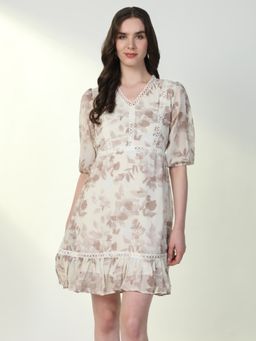 SHOWOFF - Women'S Floral Off White A-Line Dress
