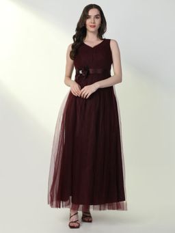 SHOWOFF - Women'S Solid Burgundy Fit and Flare Dress