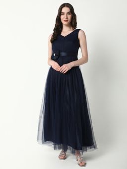 SHOWOFF - Women'S Solid Navy Blue Fit and Flare Dress