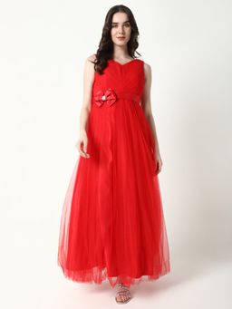 SHOWOFF - Women'S Solid Red Fit and Flare Dress