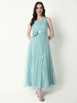 SHOWOFF - Women'S Solid Sea Green Fit and Flare Dress