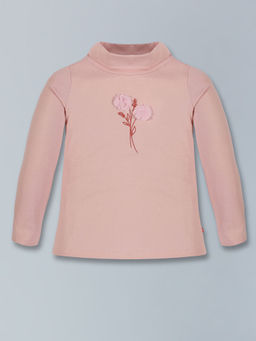 3PIN - Pink Cotton Solid High Neck T-Shirt