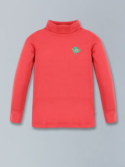 3PIN - Pink Cotton Solid High Neck T-Shirt