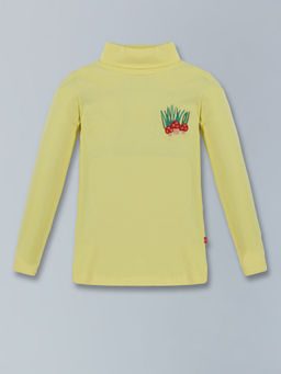 3PIN - Yellow Cotton Solid High Neck T-Shirt