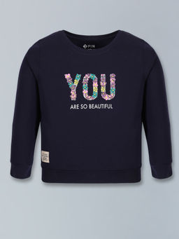 3PIN - Navy Cotton Printed Full Sleeve T-Shirt