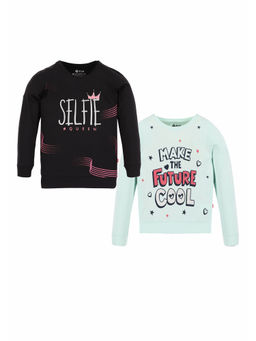 3PIN - Girls Self Design Cotton Full Sleeve T-Shirt (Pack of 2)