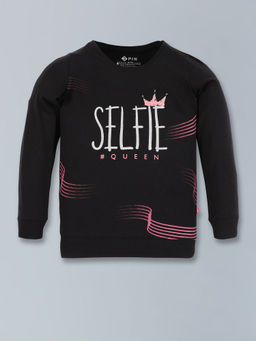 3PIN - Black Cotton Printed Full Sleeve T-Shirt