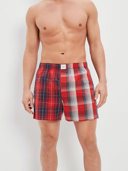 American Eagle - Men Red Mixed Plaid Stretch Boxer Short