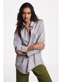 TERRA LUNA - Leda Grey Solid Collar Neck Shirt