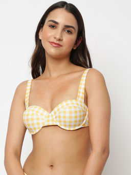 Missguided - Yellow Gingham Print Moulded Bust Bikini Top