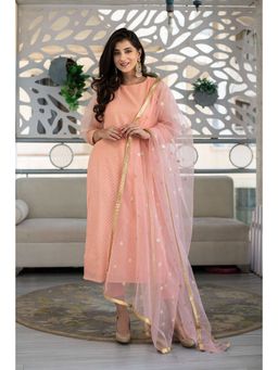 Label Shaurya Sanadhya - Peach Thread Work Kurta with Pant & Dupatta (Set of 3)