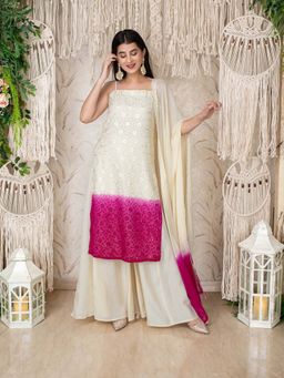 Label Shaurya Sanadhya - Cream & Pink Kali Palazzo (Set of 3)