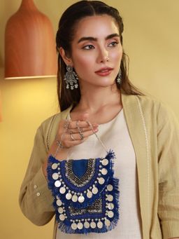 Priyaasi - Blue Coin Embellished Jute Sling Bag