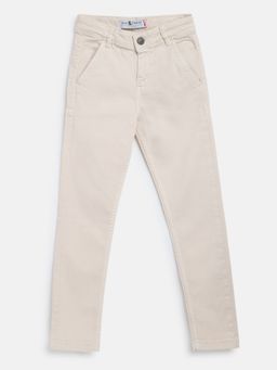 Tales & Stories - Boys Beige Cotton Lycra Slim Fit Solid Trouser